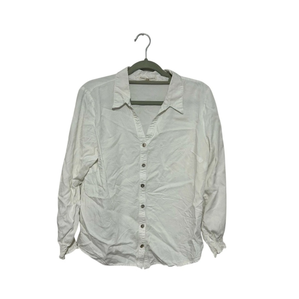 Madison + Hudson White‎ Button Down Shirt Blouse Size Large